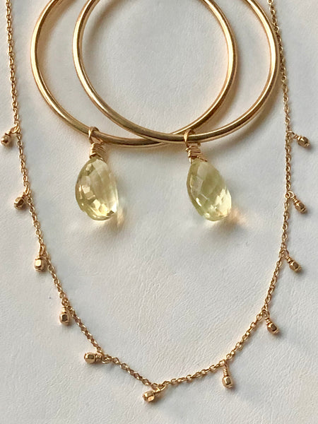 14 KT gold fill findings, chain, and beads, on dainty necklace paired with citrine earrings. 